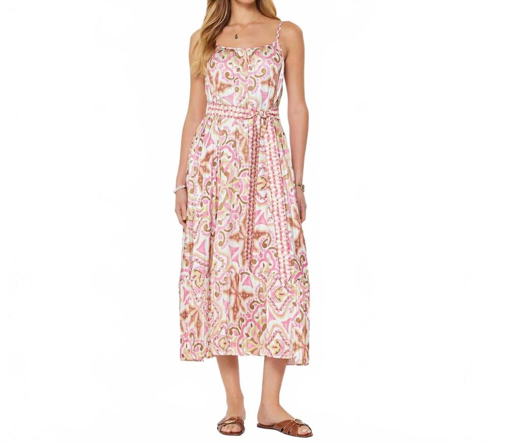 NEW CURRENT AIR printed cami midi dress in pink/brown
